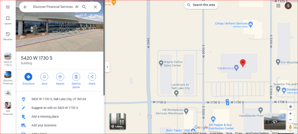 Discover Card Overnight Payment Address on map